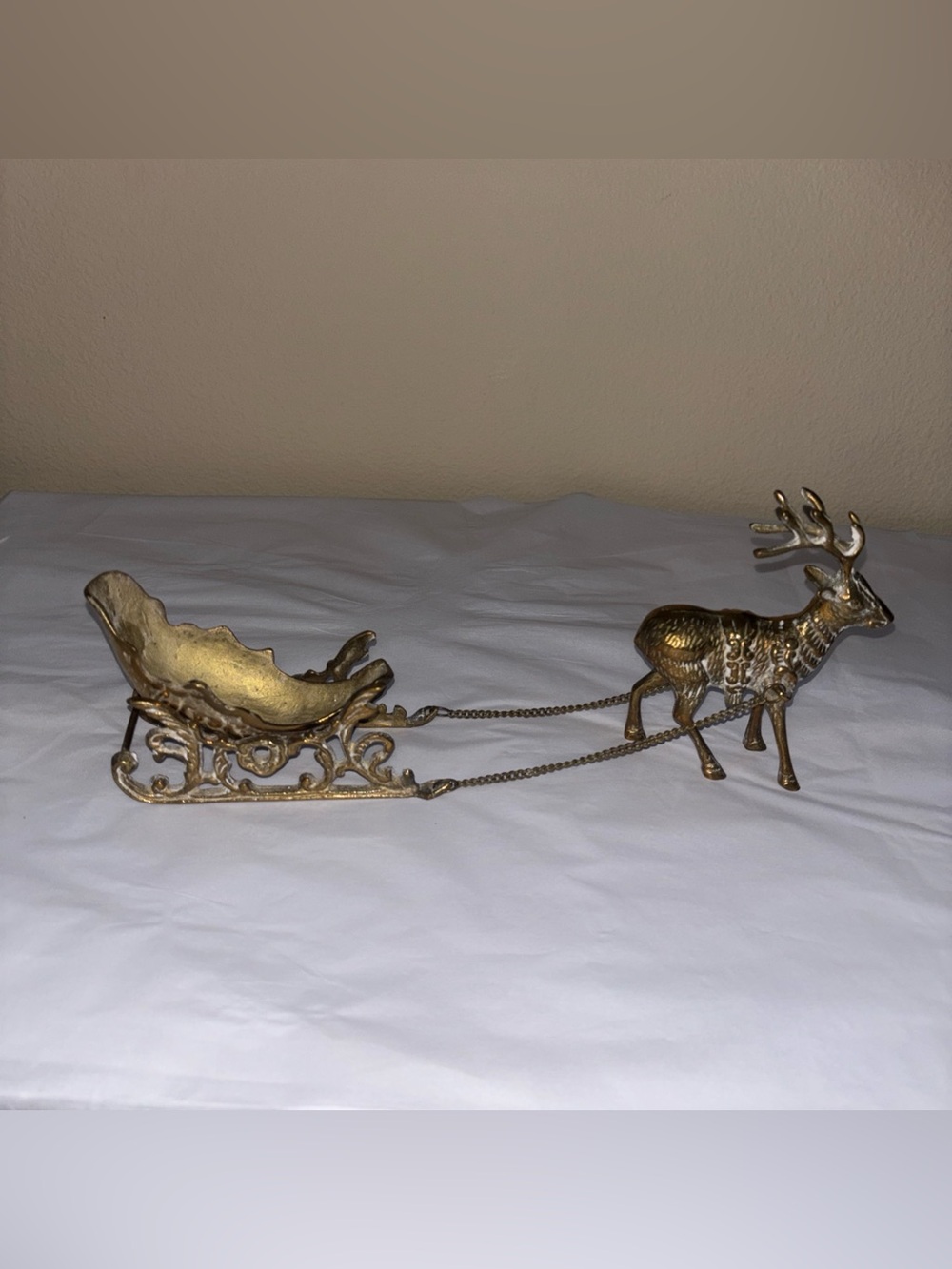 Brass Reindeer detailed Sleigh Decorative Accent